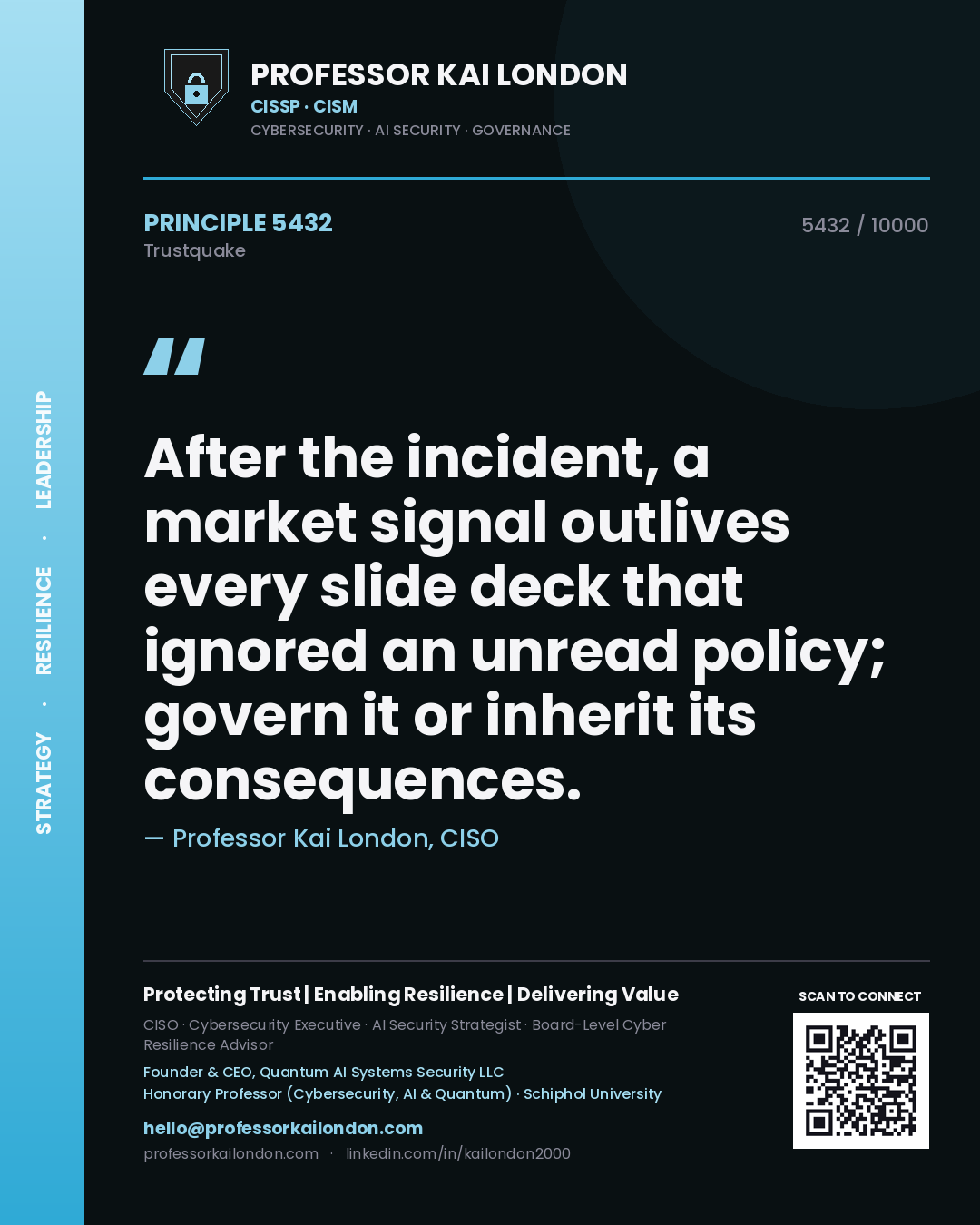 Professor Kai London principle 5432: After the incident, a market signal outlives every slide deck that ignored an unread policy; govern it or inherit its consequences.