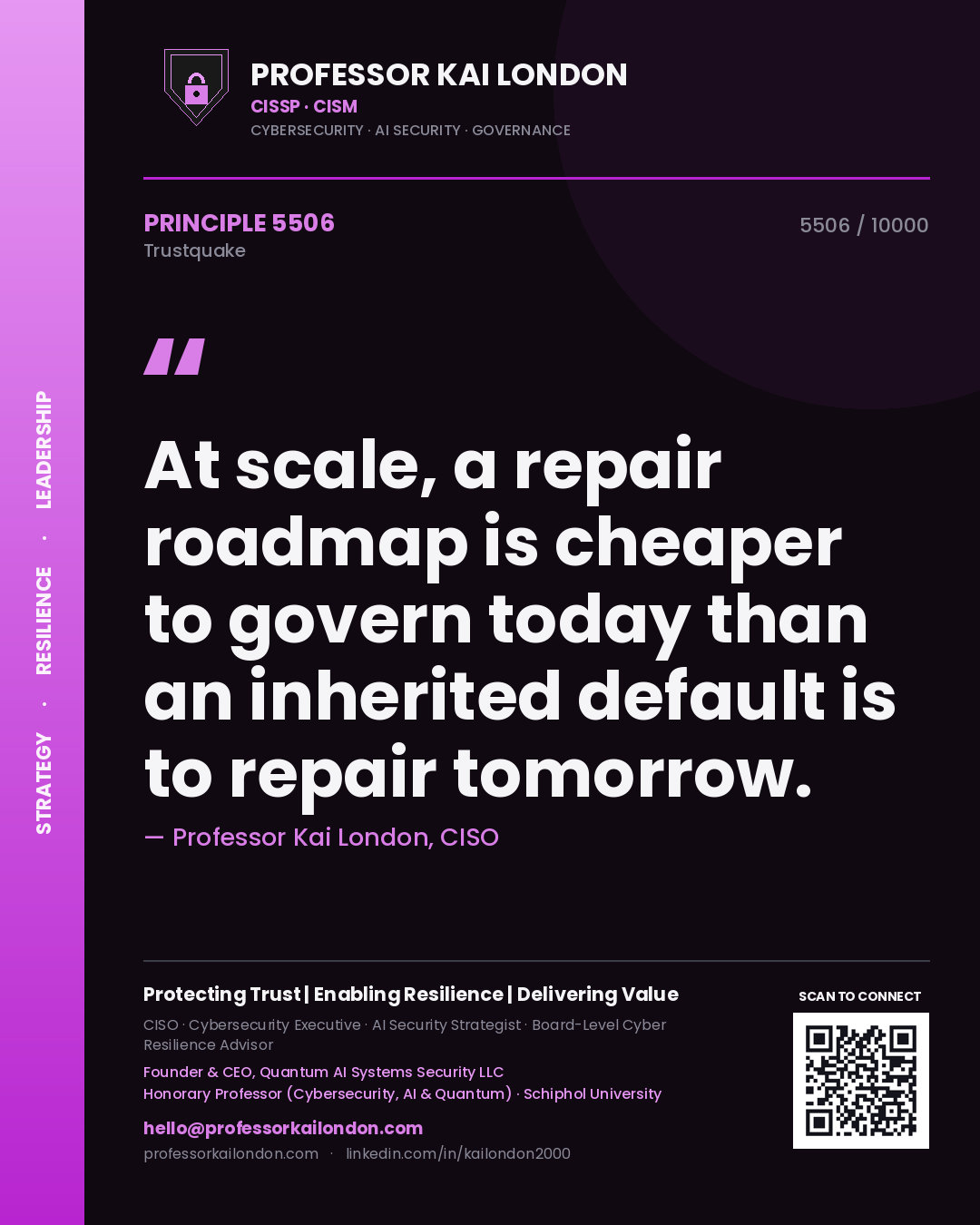 Professor Kai London principle 5506: At scale, a repair roadmap is cheaper to govern today than an inherited default is to repair tomorrow.