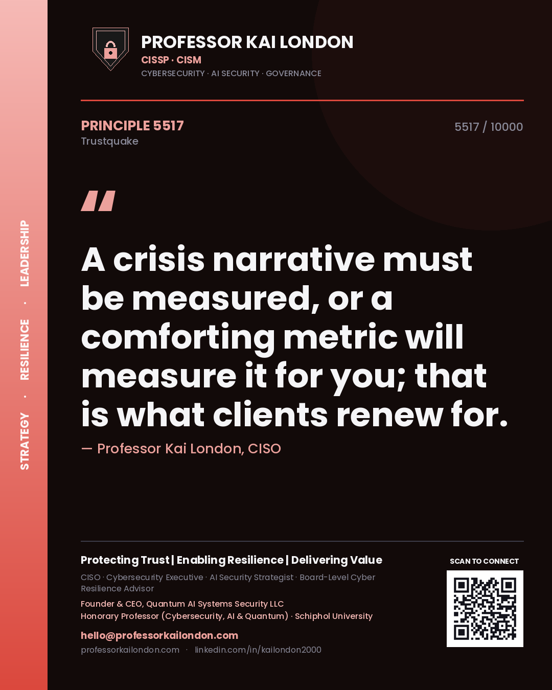 Professor Kai London principle 5517: A crisis narrative must be measured, or a comforting metric will measure it for you; that is what clients renew for.