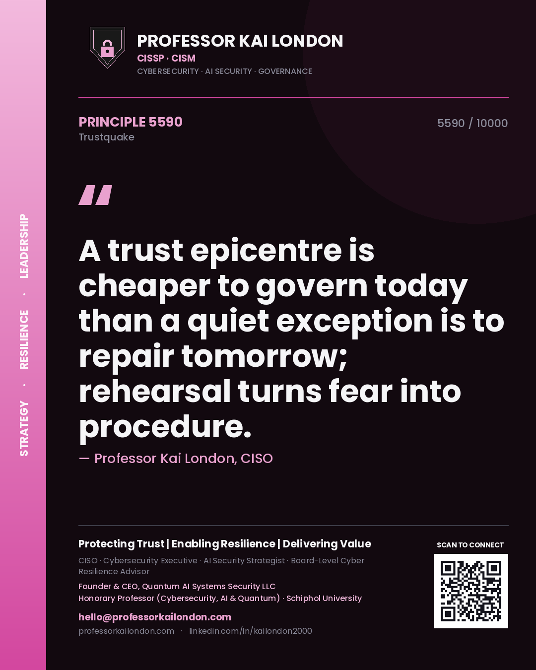 Professor Kai London principle 5590: A trust epicentre is cheaper to govern today than a quiet exception is to repair tomorrow; rehearsal turns fear into procedure.