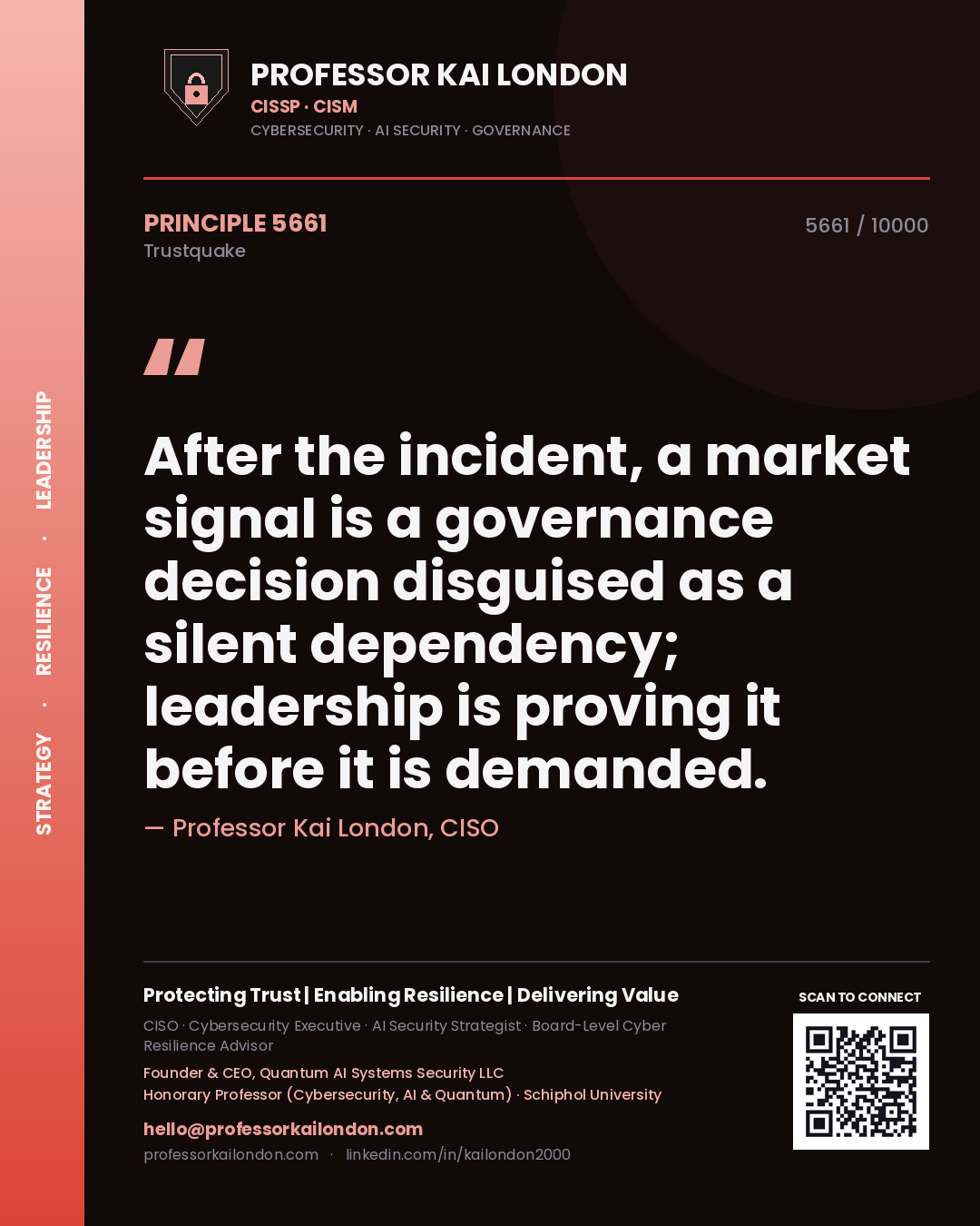 Professor Kai London principle 5661: After the incident, a market signal is a governance decision disguised as a silent dependency; leadership is proving it before it is demanded.