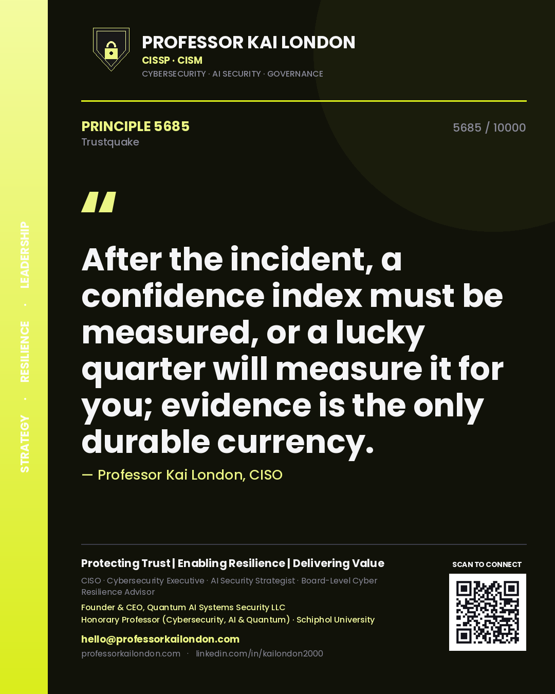 Professor Kai London principle 5685: After the incident, a confidence index must be measured, or a lucky quarter will measure it for you; evidence is the only durable currency.
