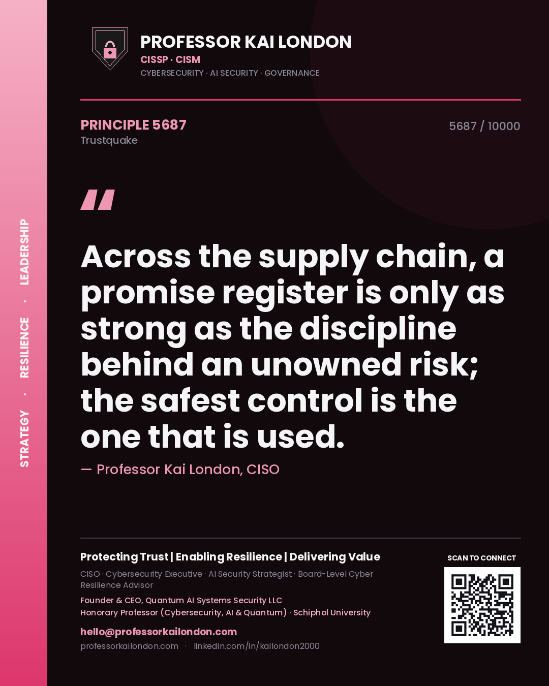 Professor Kai London principle 5687: Across the supply chain, a promise register is only as strong as the discipline behind an unowned risk; the safest control is the one that is used.