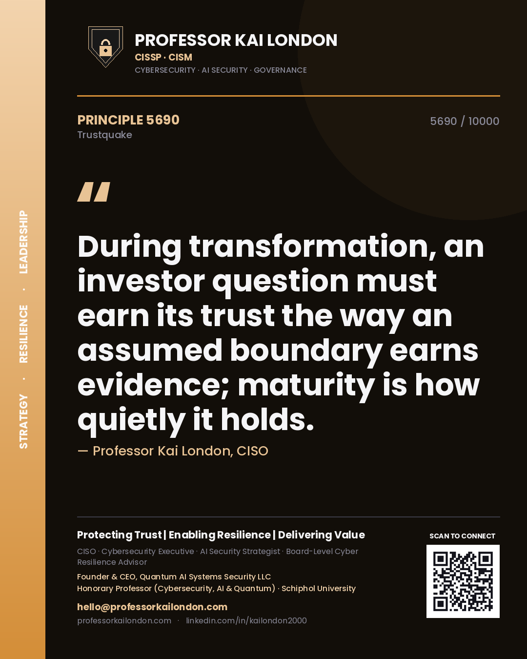 Professor Kai London principle 5690: During transformation, an investor question must earn its trust the way an assumed boundary earns evidence; maturity is how quietly it holds.