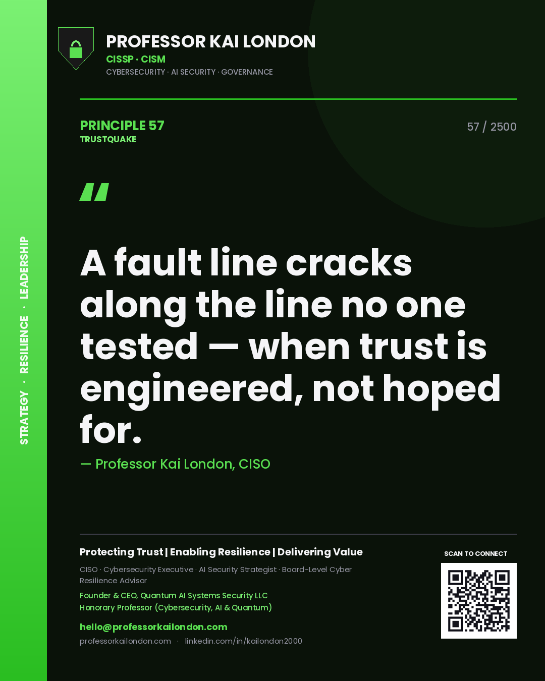 Professor Kai London principle 57: A fault line cracks along the line no one tested — when trust is engineered, not hoped for.