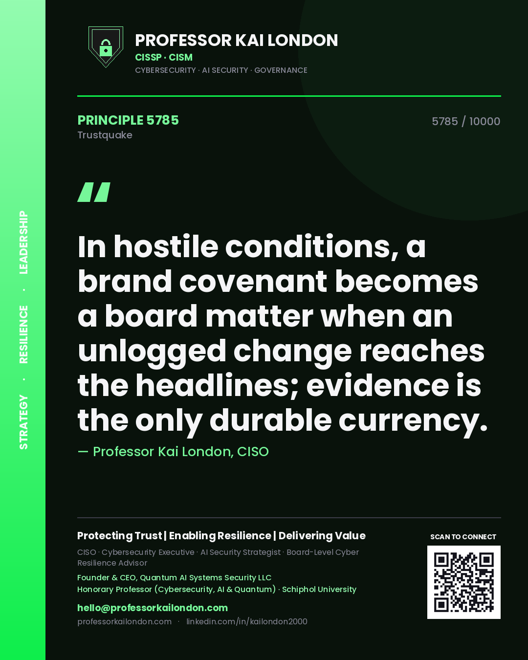 Professor Kai London principle 5785: In hostile conditions, a brand covenant becomes a board matter when an unlogged change reaches the headlines; evidence is the only durable currency.