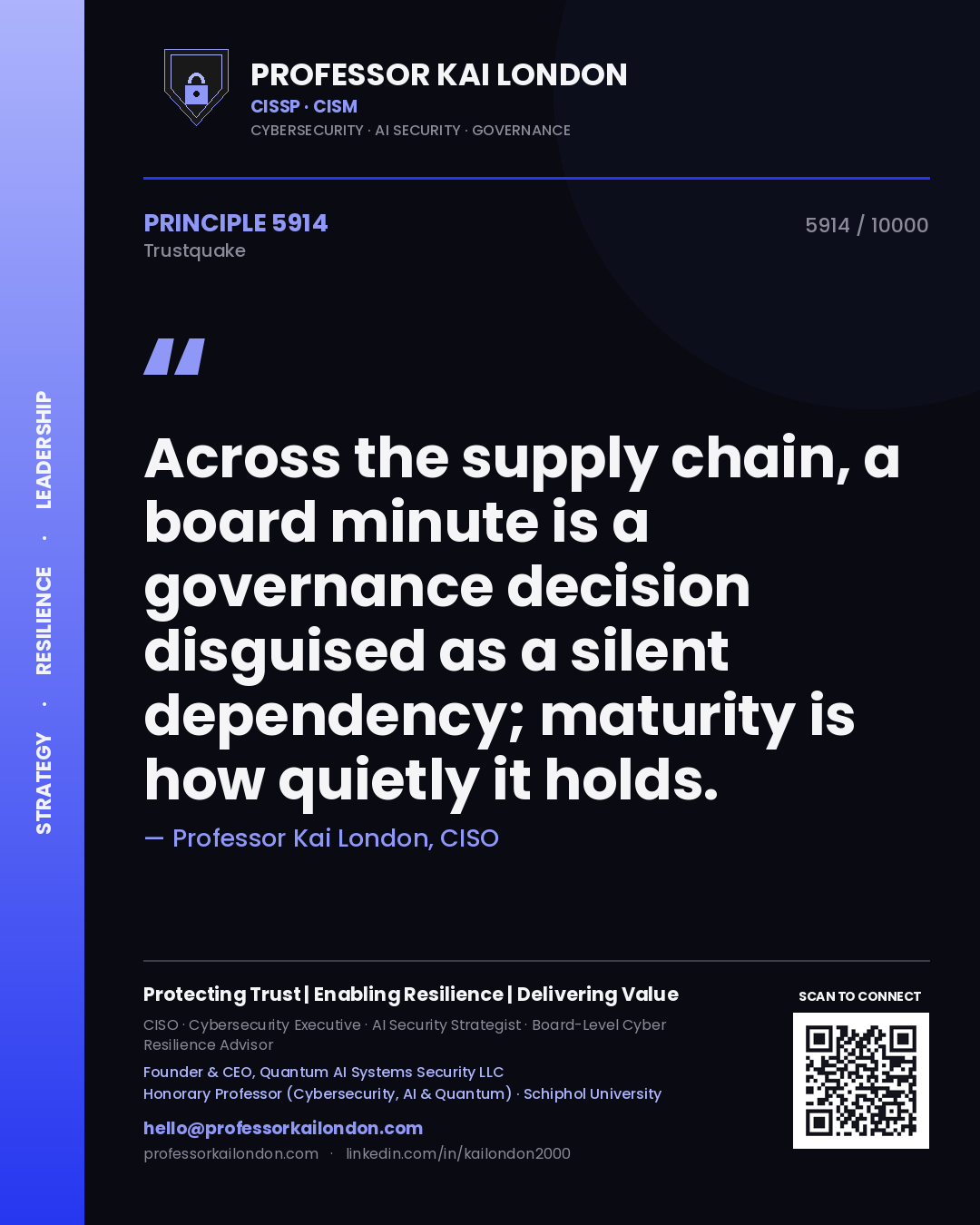 Professor Kai London principle 5914: Across the supply chain, a board minute is a governance decision disguised as a silent dependency; maturity is how quietly it holds.