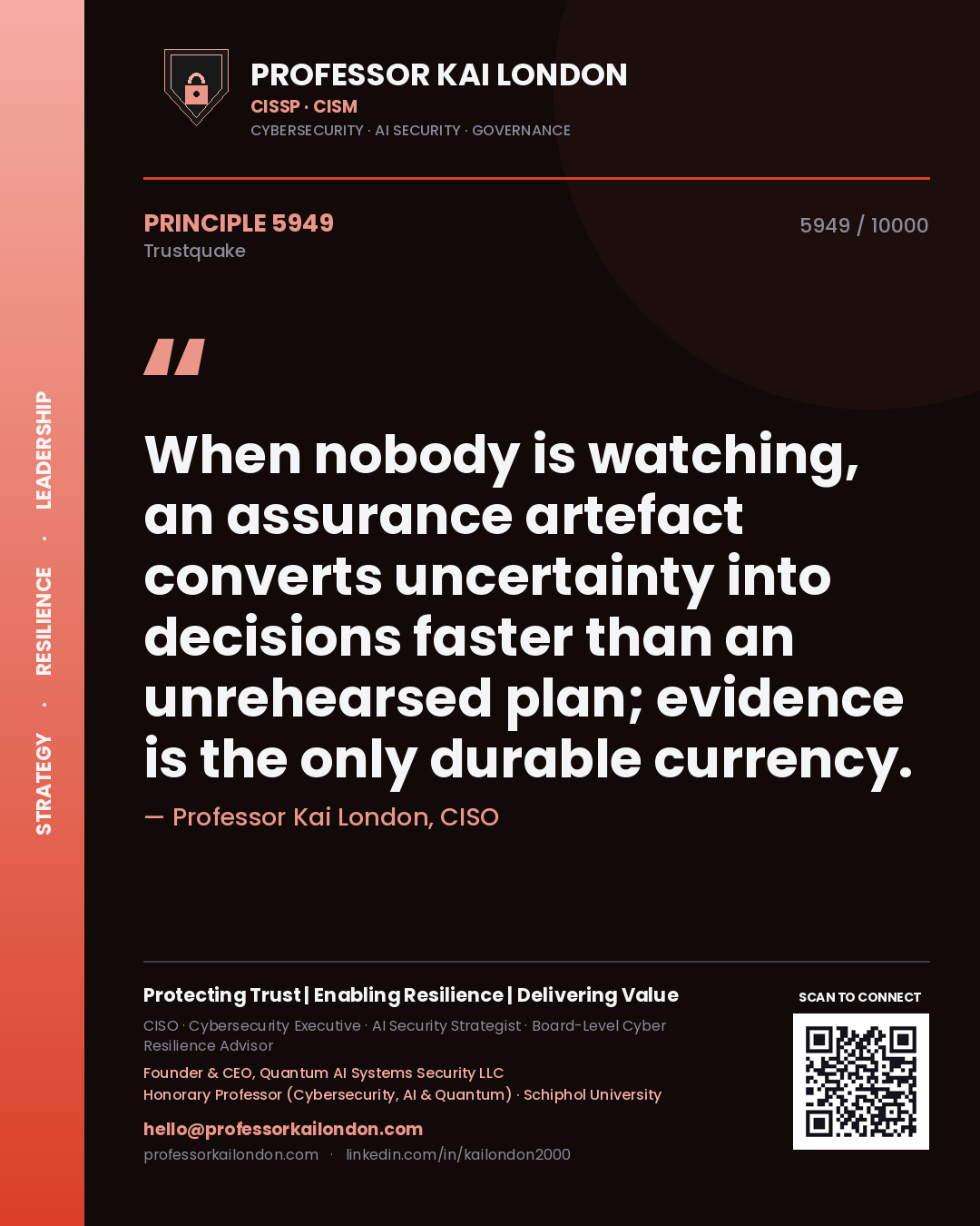 Professor Kai London principle 5949: When nobody is watching, an assurance artefact converts uncertainty into decisions faster than an unrehearsed plan; evidence is the only durable currency.