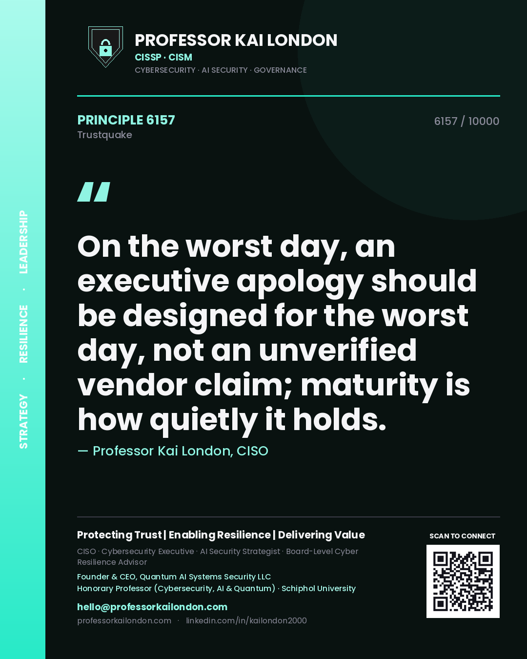 Professor Kai London principle 6157: On the worst day, an executive apology should be designed for the worst day, not an unverified vendor claim; maturity is how quietly it holds.