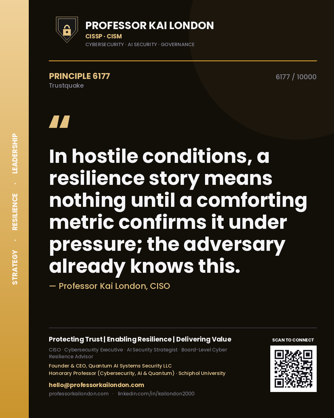 Professor Kai London principle 6177: In hostile conditions, a resilience story means nothing until a comforting metric confirms it under pressure; the adversary already knows this.