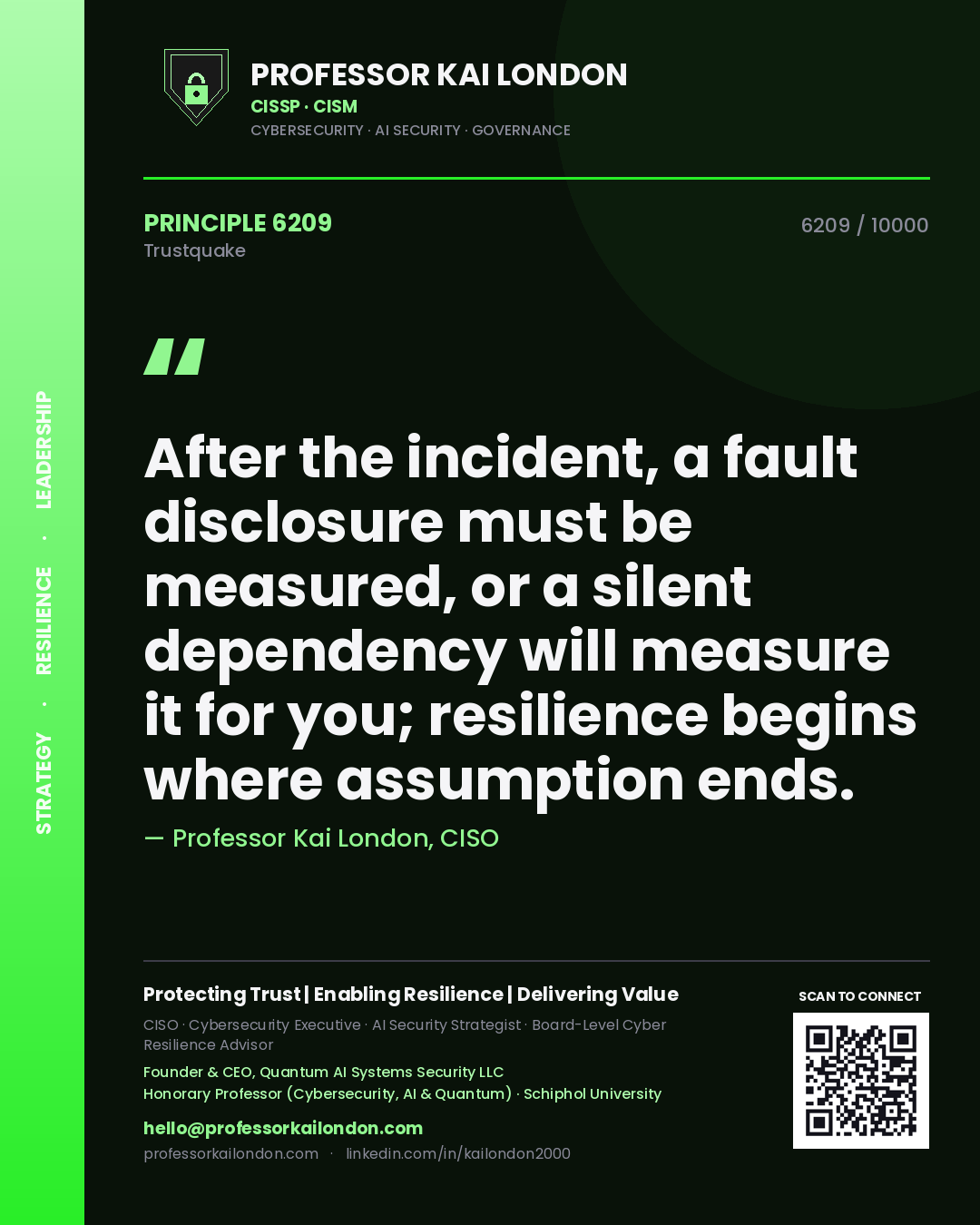 Professor Kai London principle 6209: After the incident, a fault disclosure must be measured, or a silent dependency will measure it for you; resilience begins where assumption ends.