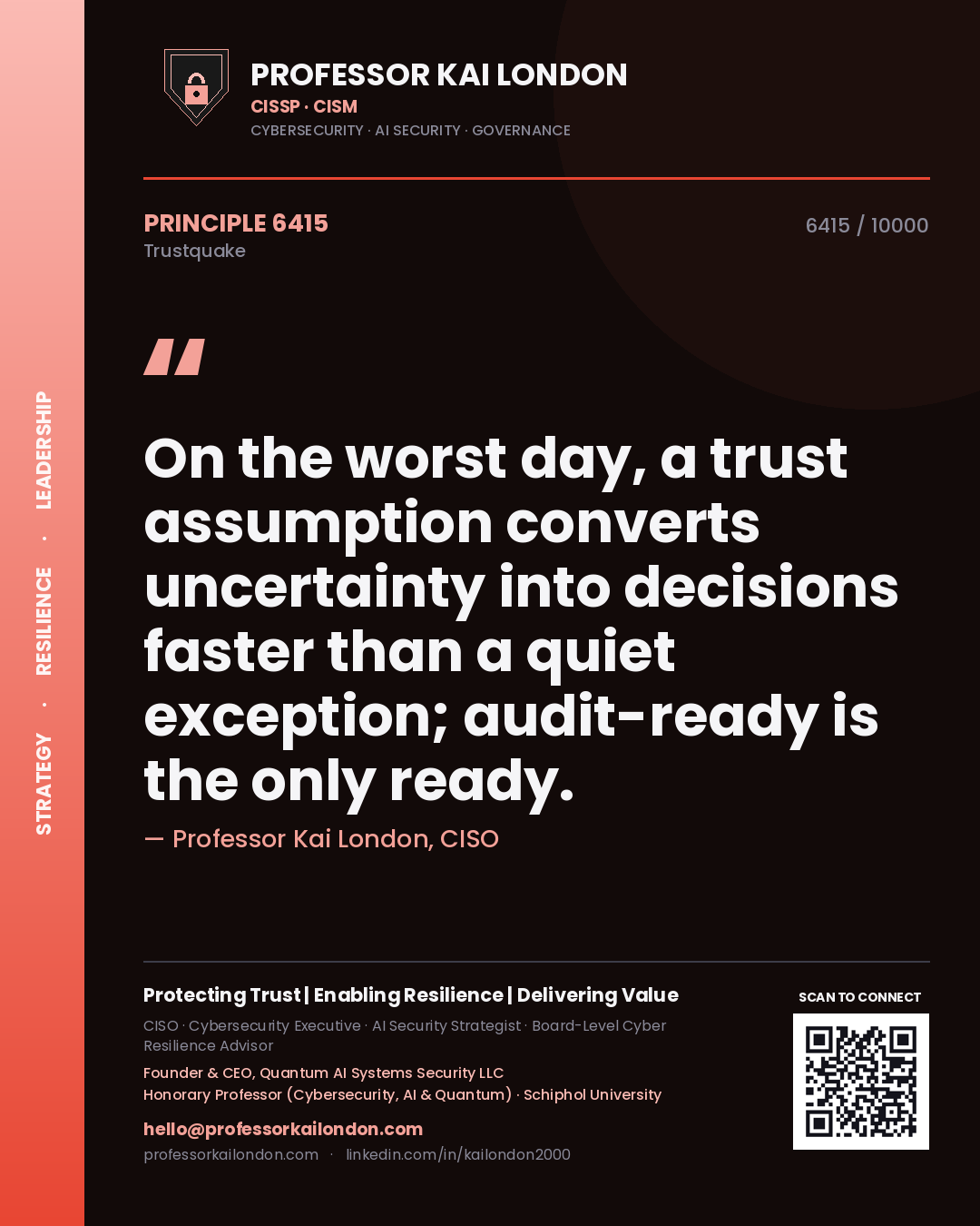 Professor Kai London principle 6415: On the worst day, a trust assumption converts uncertainty into decisions faster than a quiet exception; audit-ready is the only ready.