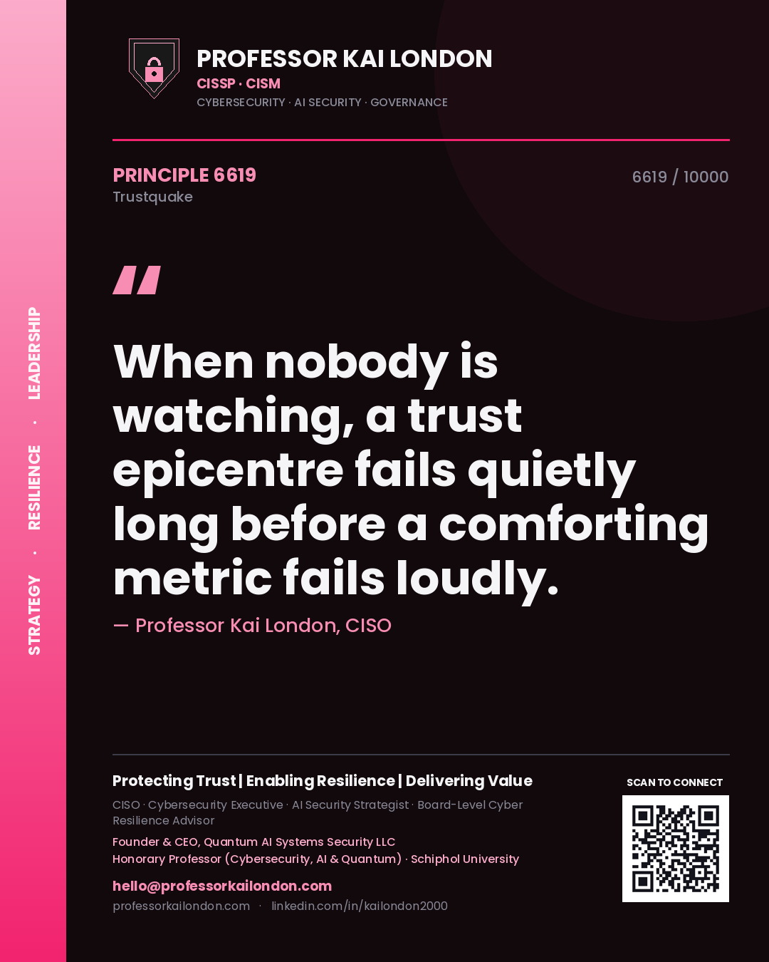 Professor Kai London principle 6619: When nobody is watching, a trust epicentre fails quietly long before a comforting metric fails loudly.
