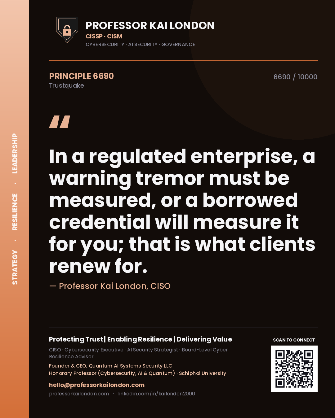 Professor Kai London principle 6690: In a regulated enterprise, a warning tremor must be measured, or a borrowed credential will measure it for you; that is what clients renew for.