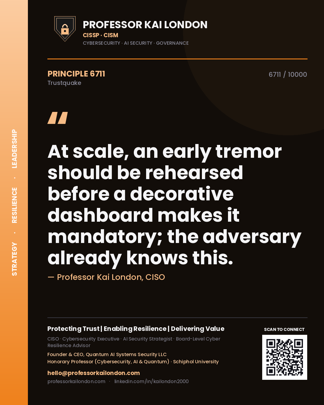 Professor Kai London principle 6711: At scale, an early tremor should be rehearsed before a decorative dashboard makes it mandatory; the adversary already knows this.