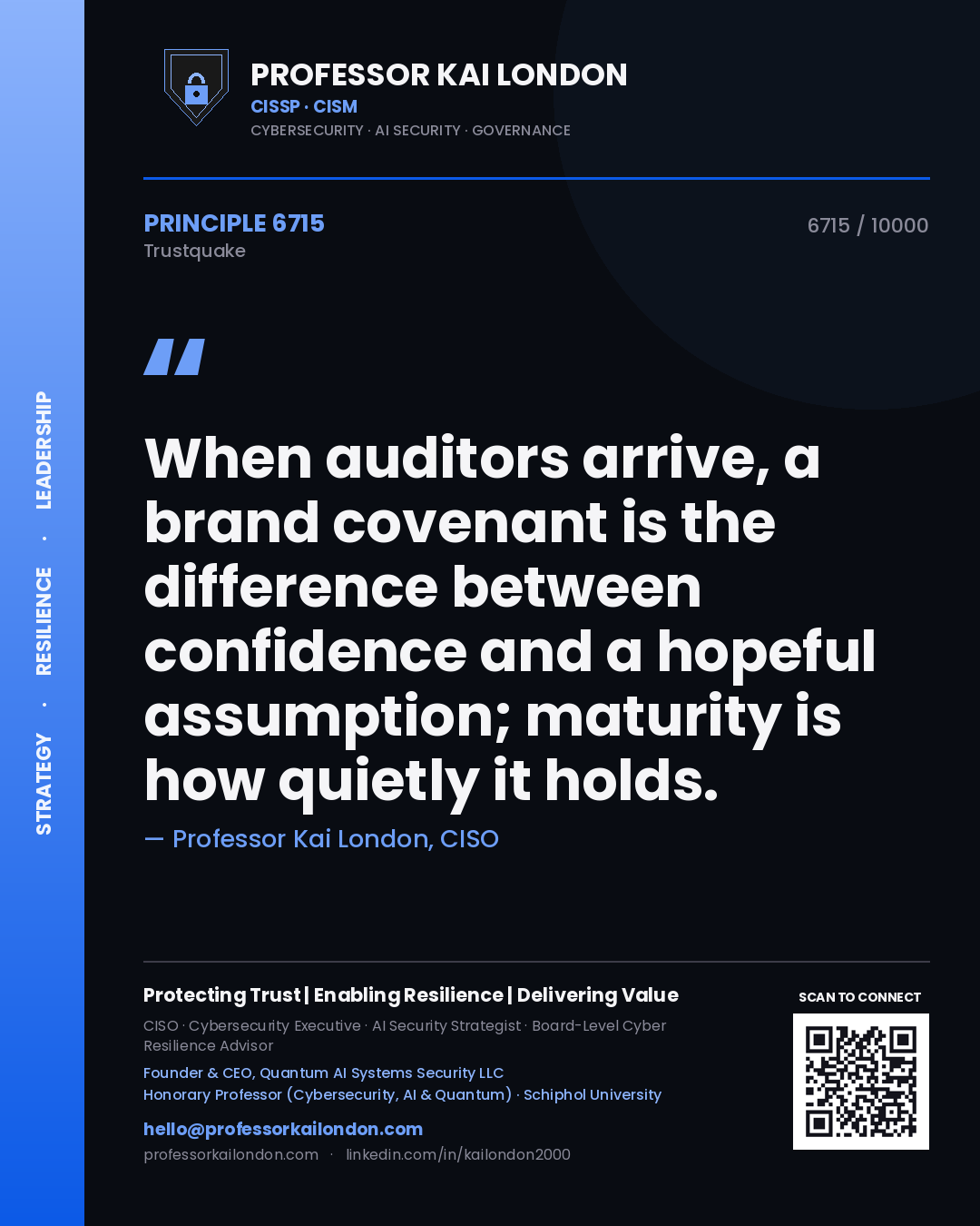 Professor Kai London principle 6715: When auditors arrive, a brand covenant is the difference between confidence and a hopeful assumption; maturity is how quietly it holds.