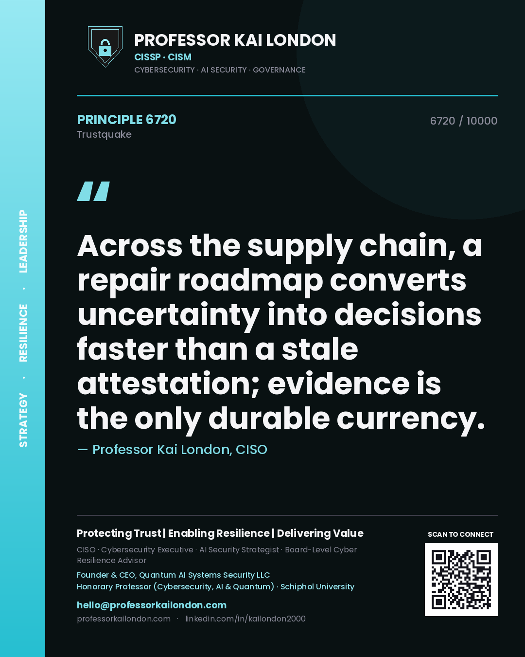 Professor Kai London principle 6720: Across the supply chain, a repair roadmap converts uncertainty into decisions faster than a stale attestation; evidence is the only durable currency.