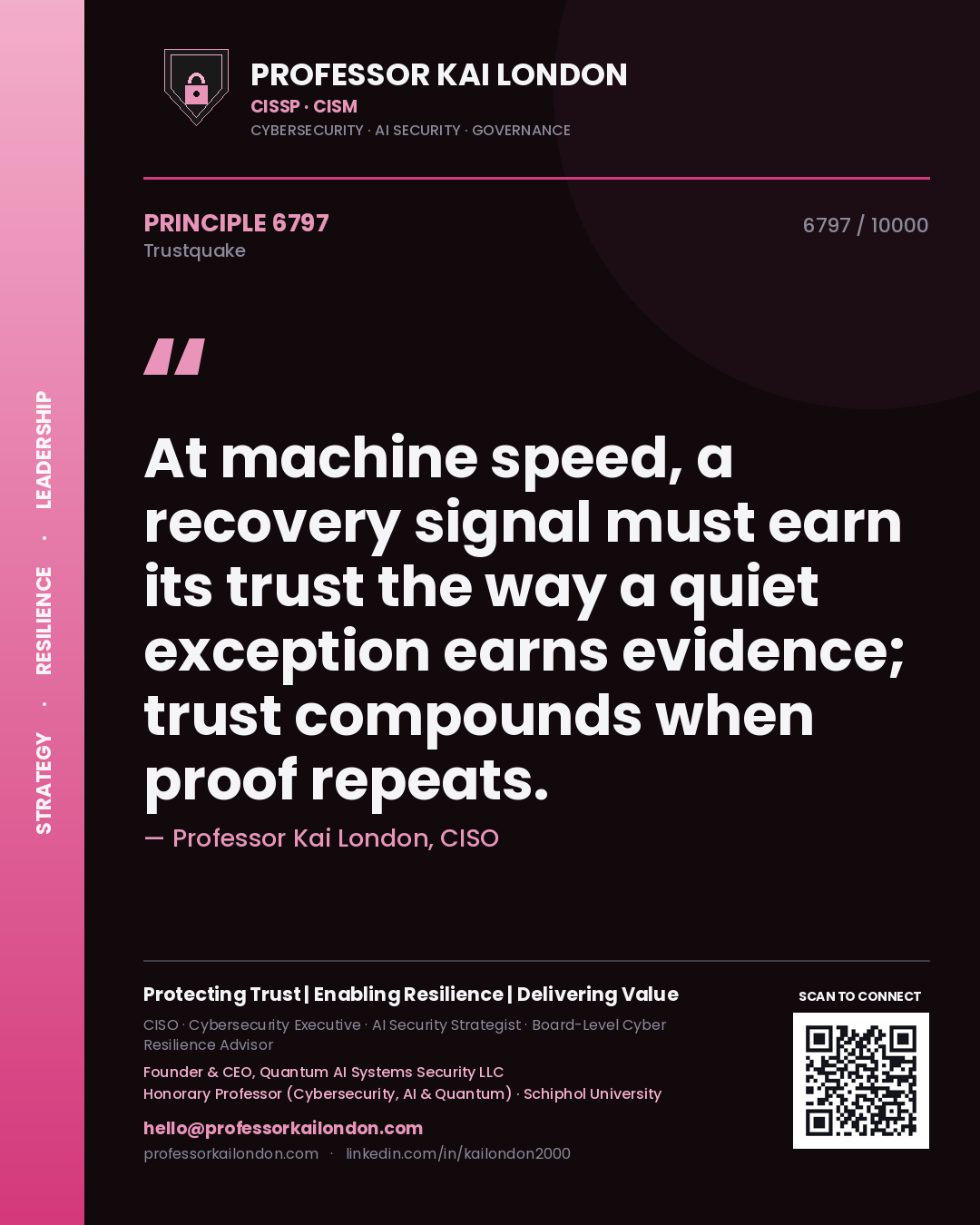 Professor Kai London principle 6797: At machine speed, a recovery signal must earn its trust the way a quiet exception earns evidence; trust compounds when proof repeats.