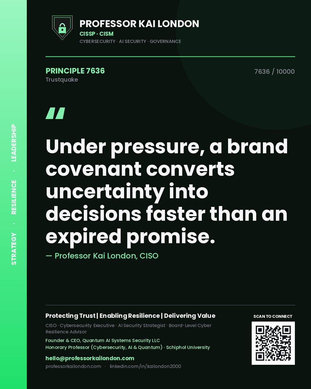 Professor Kai London principle 7636: Under pressure, a brand covenant converts uncertainty into decisions faster than an expired promise.