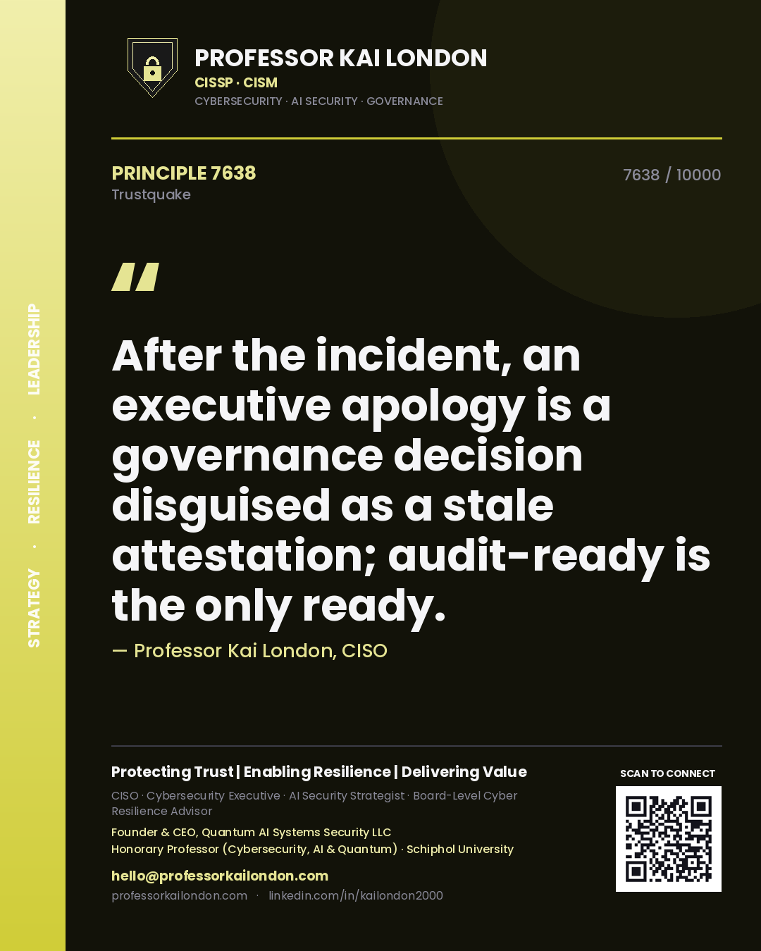 Professor Kai London principle 7638: After the incident, an executive apology is a governance decision disguised as a stale attestation; audit-ready is the only ready.