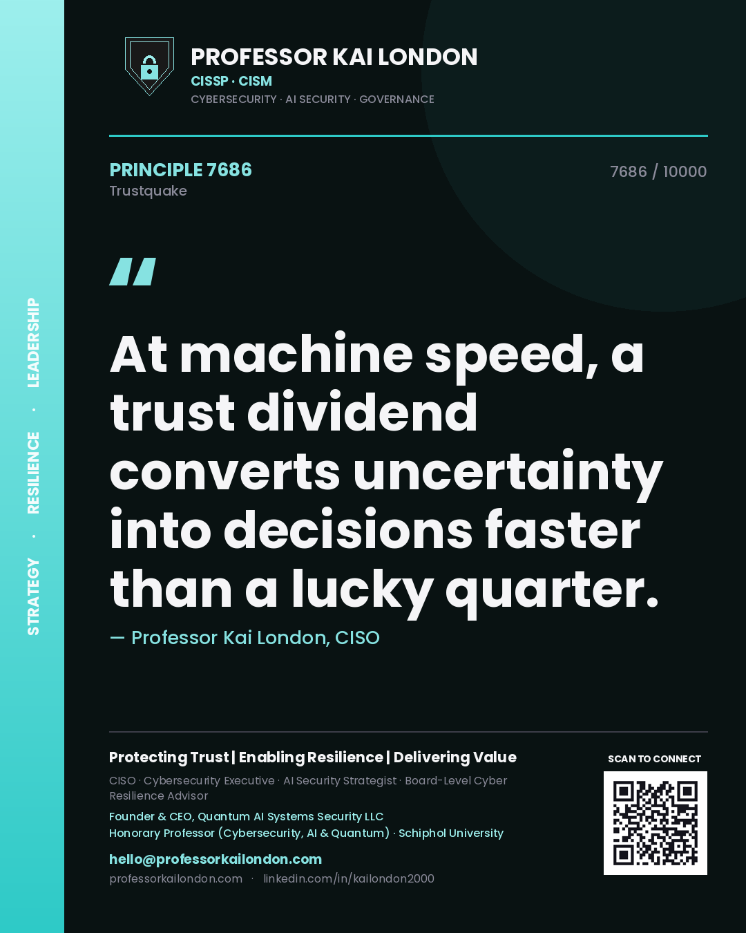 Professor Kai London principle 7686: At machine speed, a trust dividend converts uncertainty into decisions faster than a lucky quarter.