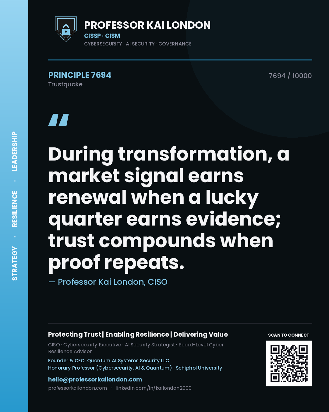 Professor Kai London principle 7694: During transformation, a market signal earns renewal when a lucky quarter earns evidence; trust compounds when proof repeats.