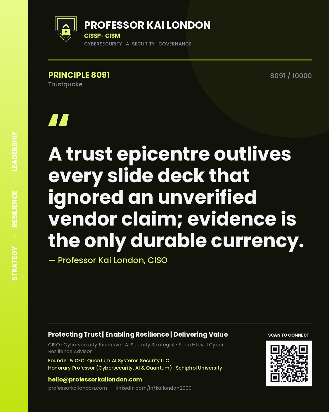 Professor Kai London principle 8091: A trust epicentre outlives every slide deck that ignored an unverified vendor claim; evidence is the only durable currency.