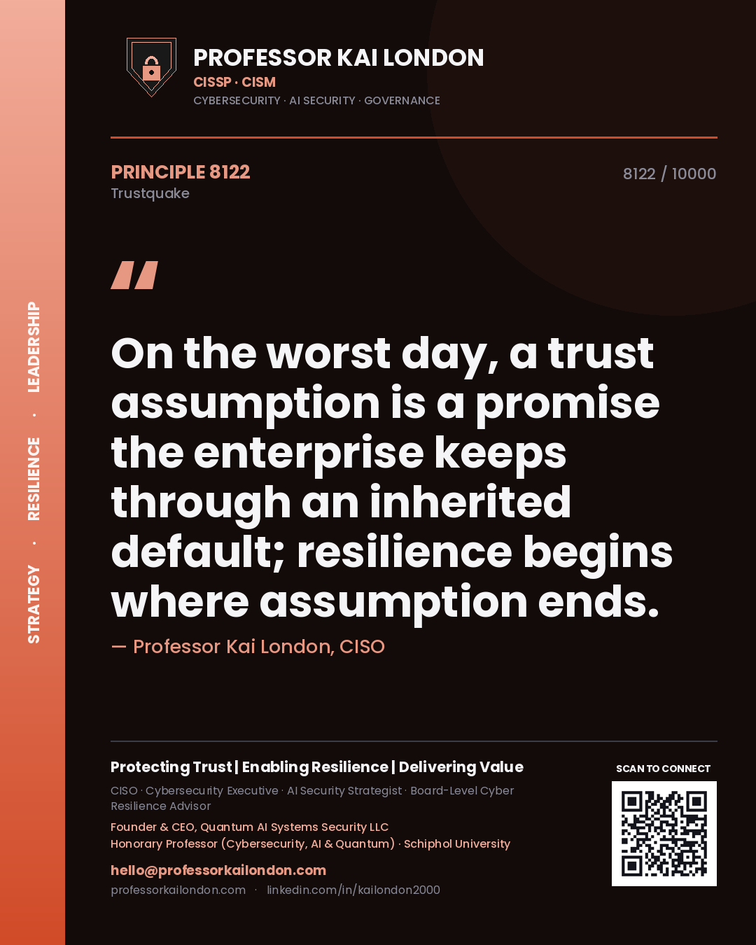 Professor Kai London principle 8122: On the worst day, a trust assumption is a promise the enterprise keeps through an inherited default; resilience begins where assumption ends.