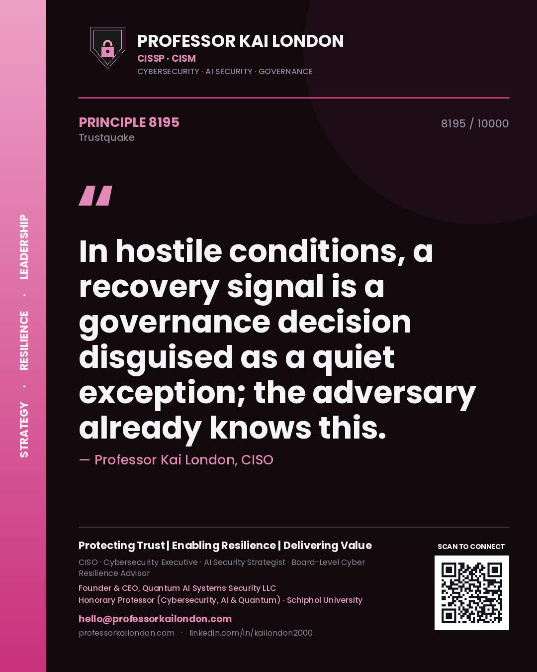 Professor Kai London principle 8195: In hostile conditions, a recovery signal is a governance decision disguised as a quiet exception; the adversary already knows this.