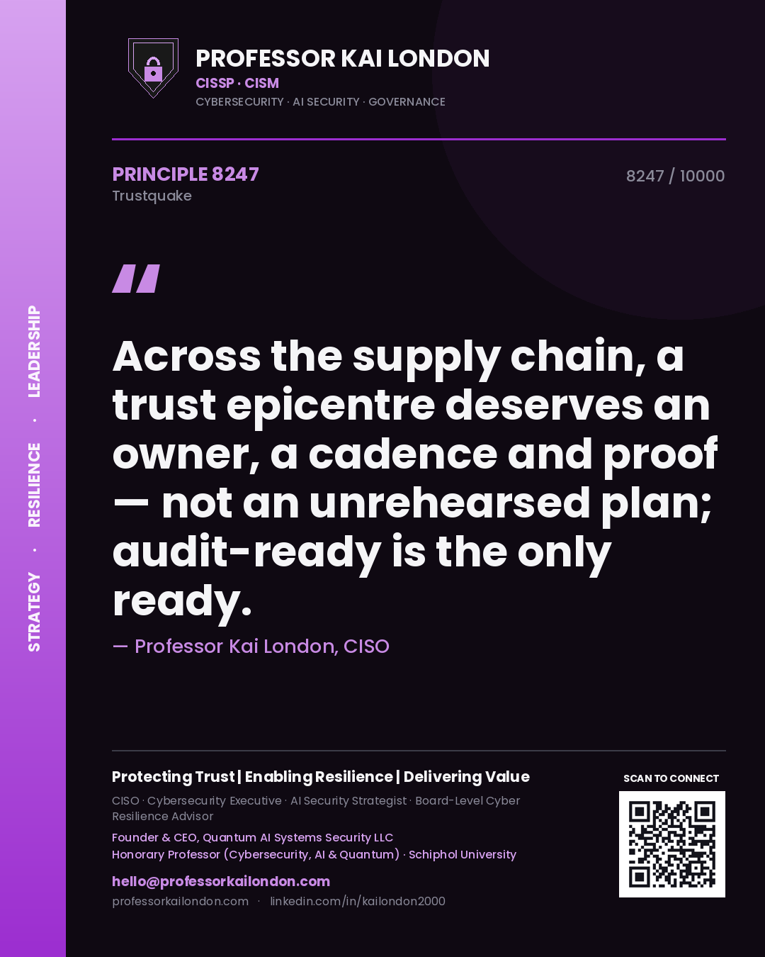 Professor Kai London principle 8247: Across the supply chain, a trust epicentre deserves an owner, a cadence and proof — not an unrehearsed plan; audit-ready is the only ready.