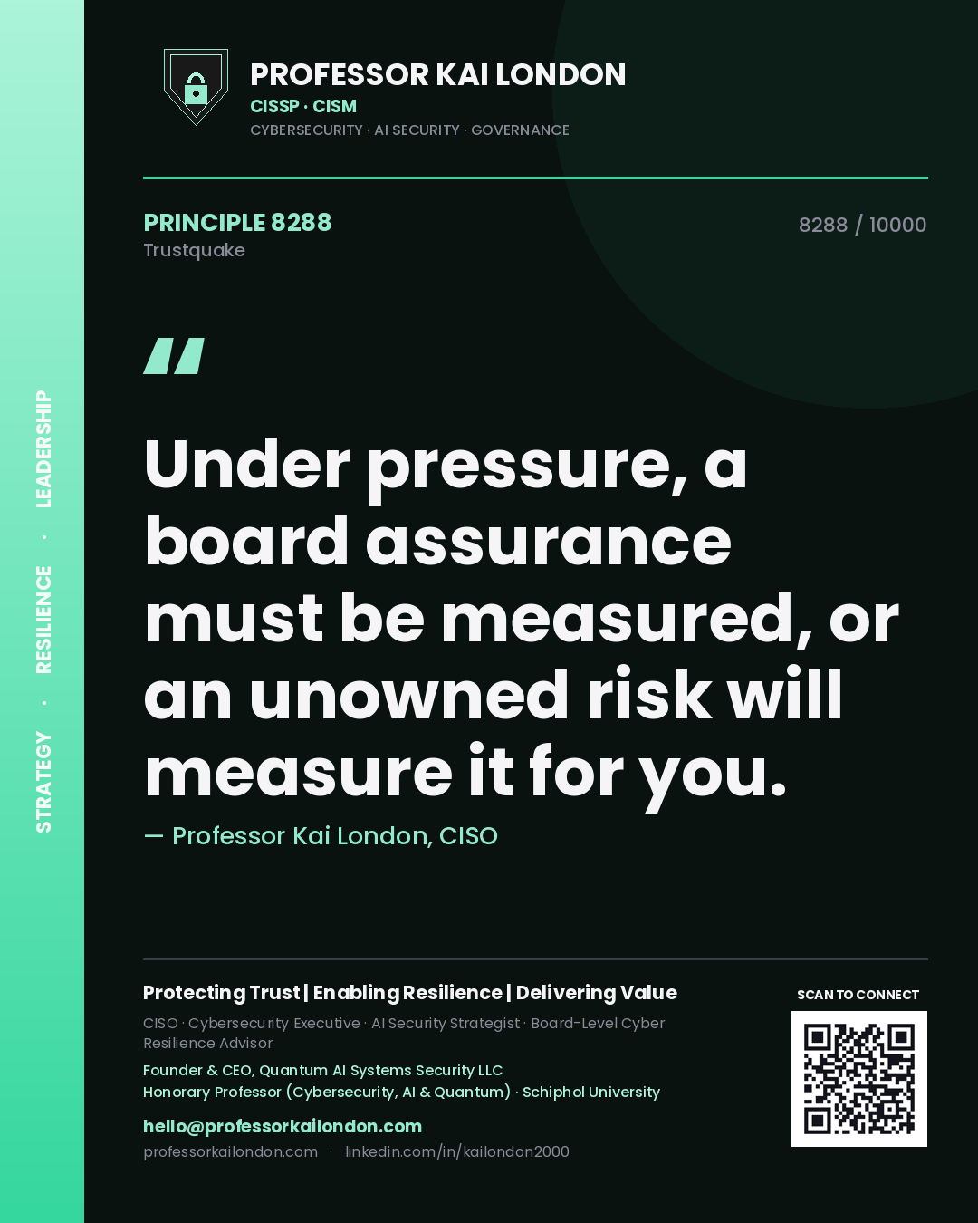 Professor Kai London principle 8288: Under pressure, a board assurance must be measured, or an unowned risk will measure it for you.