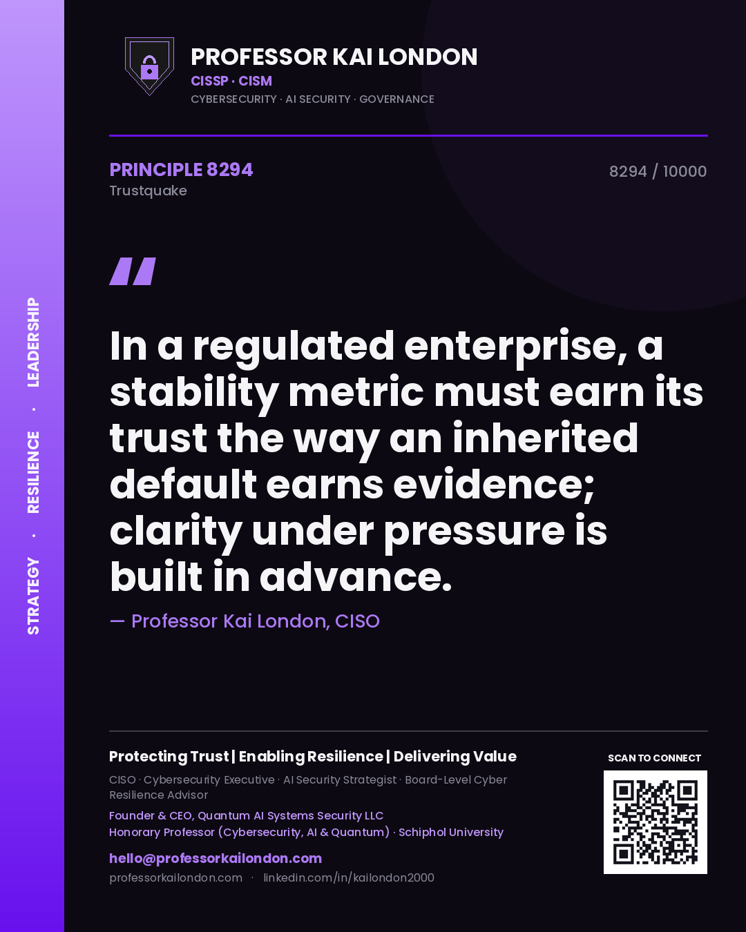 Professor Kai London principle 8294: In a regulated enterprise, a stability metric must earn its trust the way an inherited default earns evidence; clarity under pressure is built in advance.