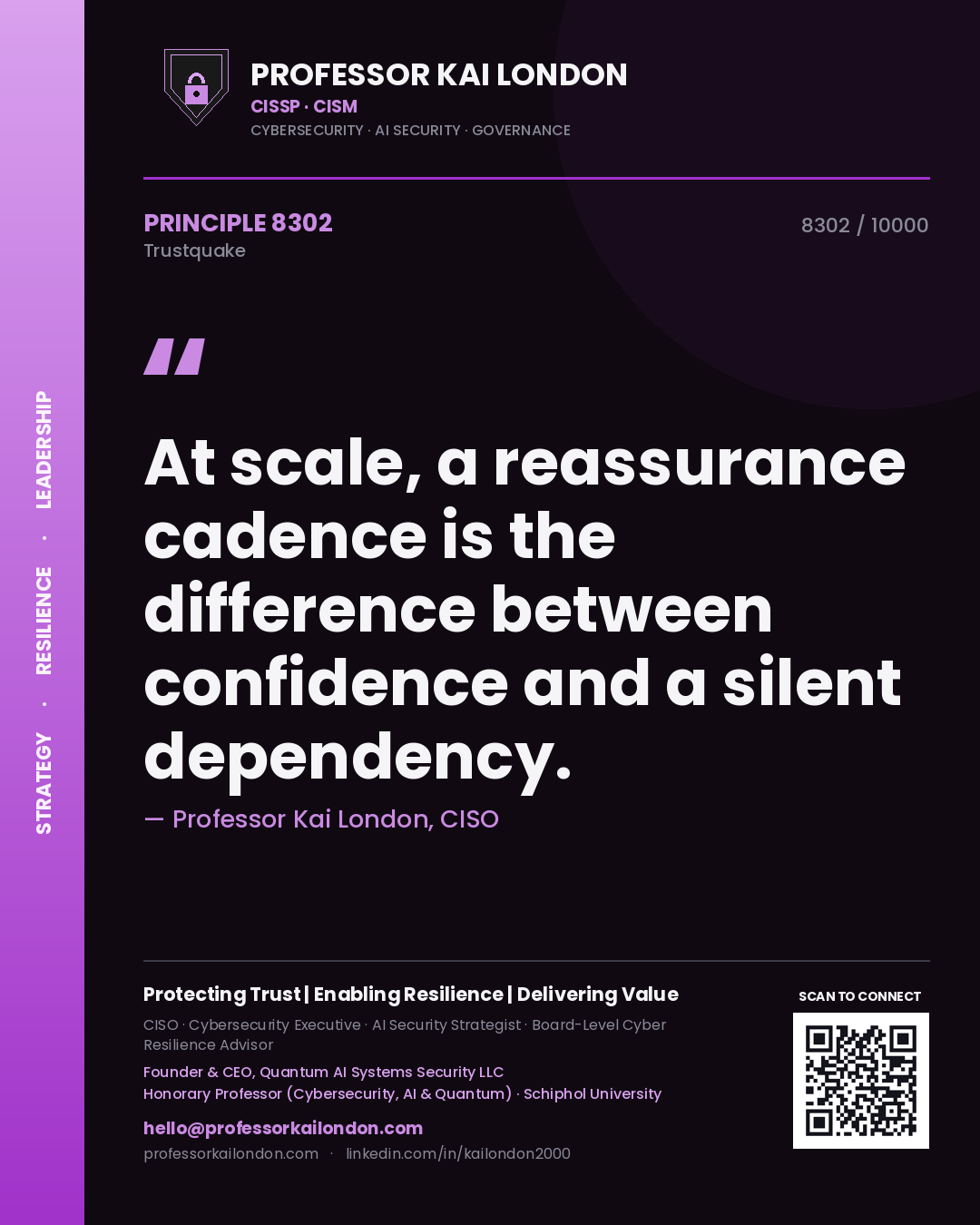Professor Kai London principle 8302: At scale, a reassurance cadence is the difference between confidence and a silent dependency.