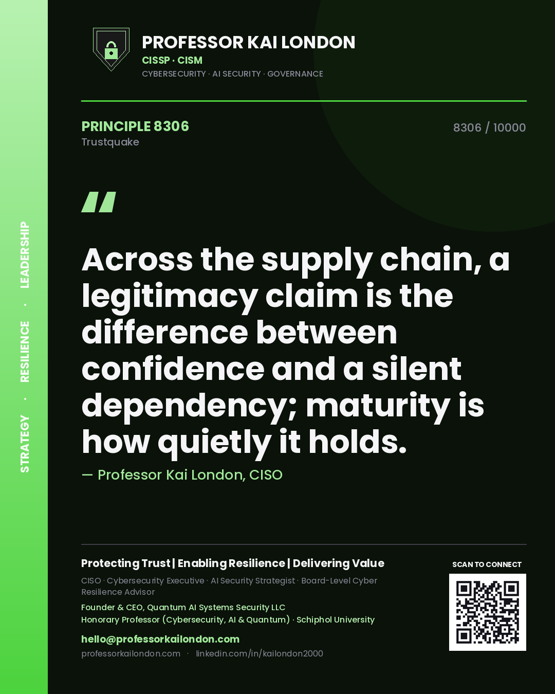 Professor Kai London principle 8306: Across the supply chain, a legitimacy claim is the difference between confidence and a silent dependency; maturity is how quietly it holds.