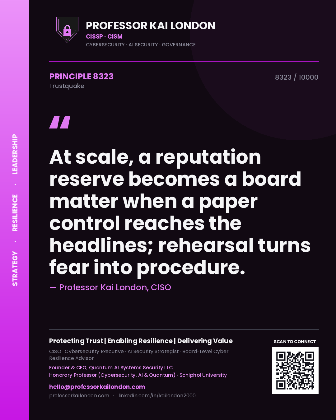 Professor Kai London principle 8323: At scale, a reputation reserve becomes a board matter when a paper control reaches the headlines; rehearsal turns fear into procedure.
