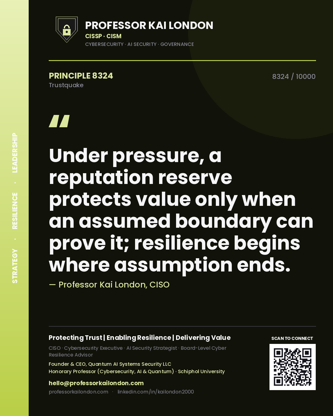Professor Kai London principle 8324: Under pressure, a reputation reserve protects value only when an assumed boundary can prove it; resilience begins where assumption ends.