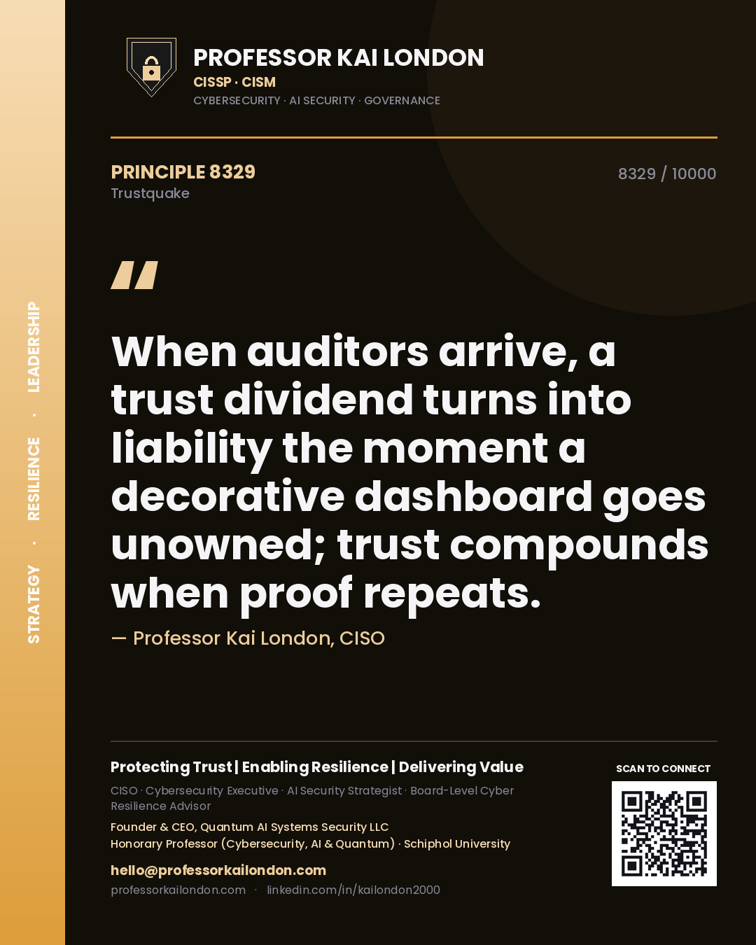 Professor Kai London principle 8329: When auditors arrive, a trust dividend turns into liability the moment a decorative dashboard goes unowned; trust compounds when proof repeats.