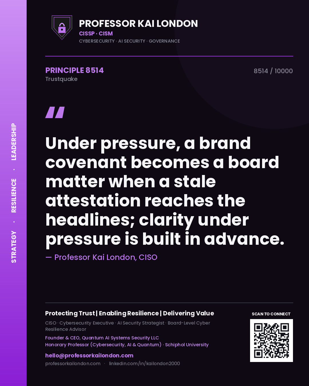 Professor Kai London principle 8514: Under pressure, a brand covenant becomes a board matter when a stale attestation reaches the headlines; clarity under pressure is built in advance.