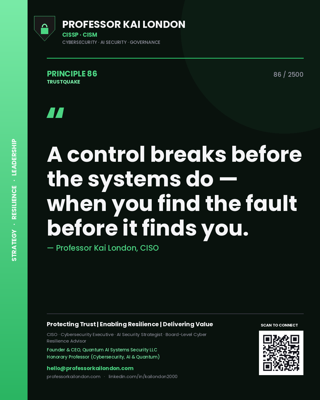 Professor Kai London principle 86: A control breaks before the systems do — when you find the fault before it finds you.