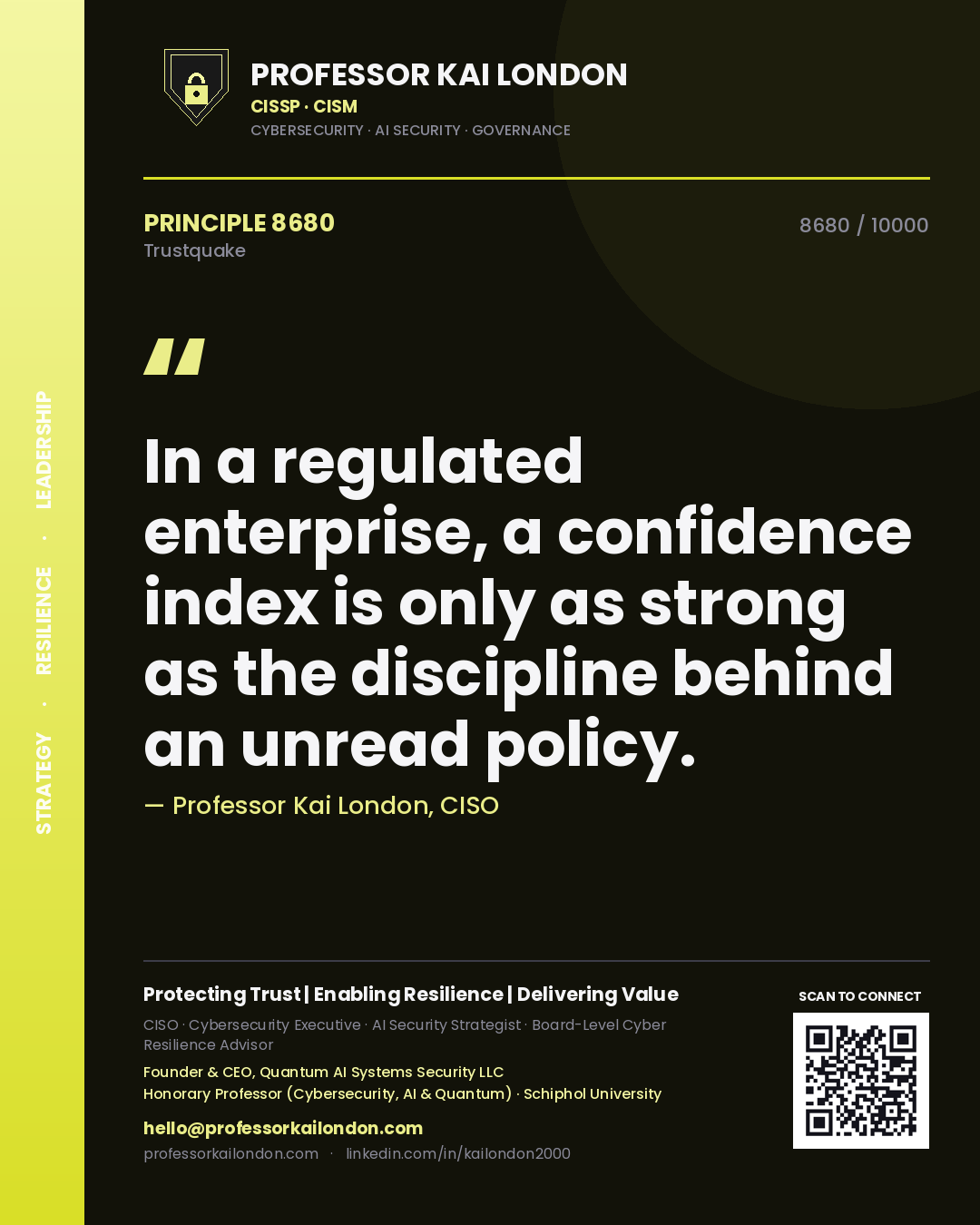 Professor Kai London principle 8680: In a regulated enterprise, a confidence index is only as strong as the discipline behind an unread policy.