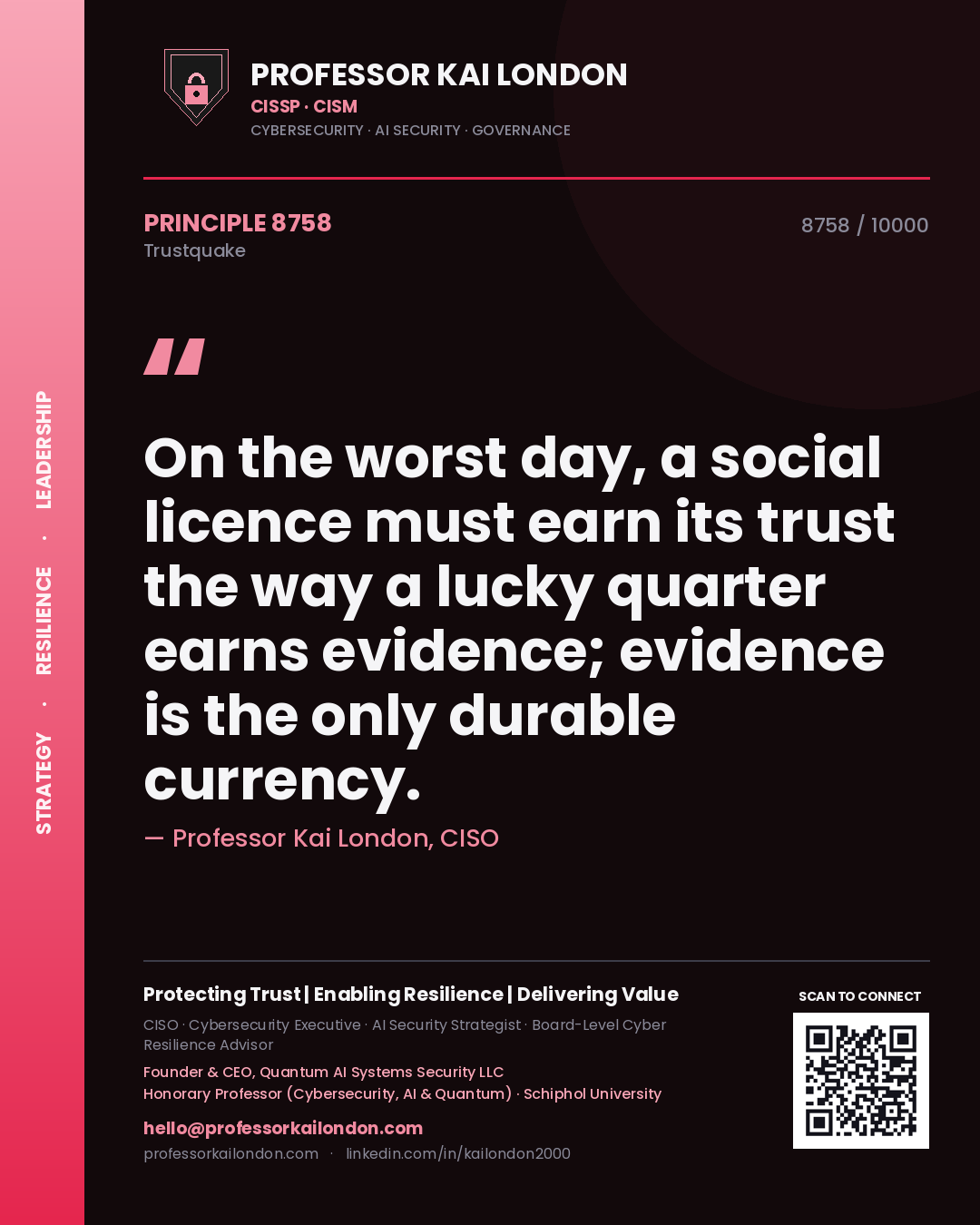 Professor Kai London principle 8758: On the worst day, a social licence must earn its trust the way a lucky quarter earns evidence; evidence is the only durable currency.