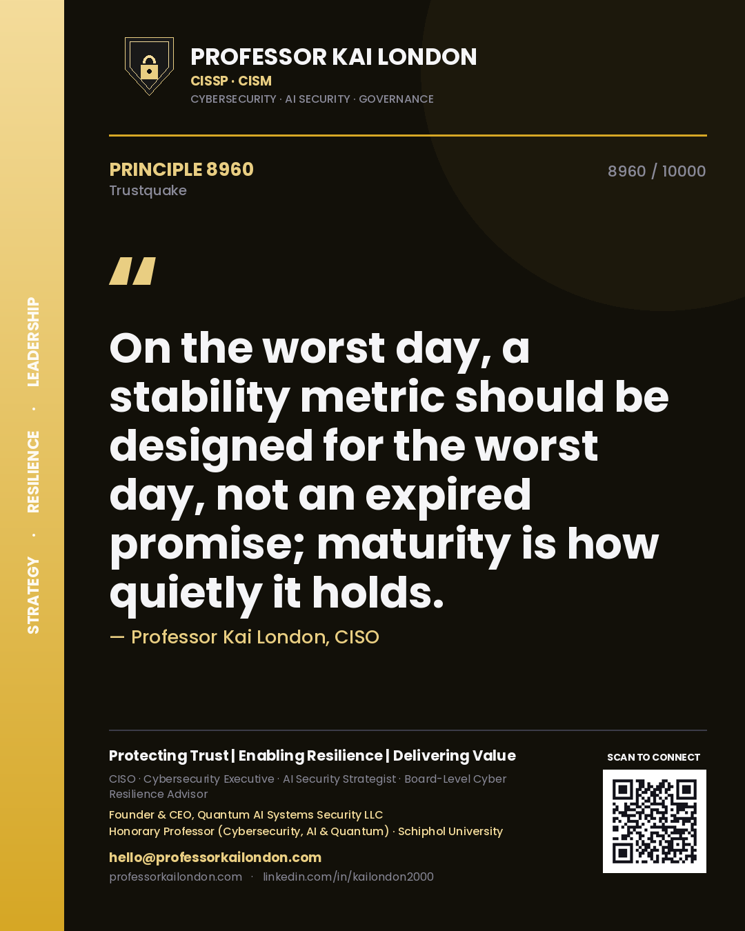 Professor Kai London principle 8960: On the worst day, a stability metric should be designed for the worst day, not an expired promise; maturity is how quietly it holds.