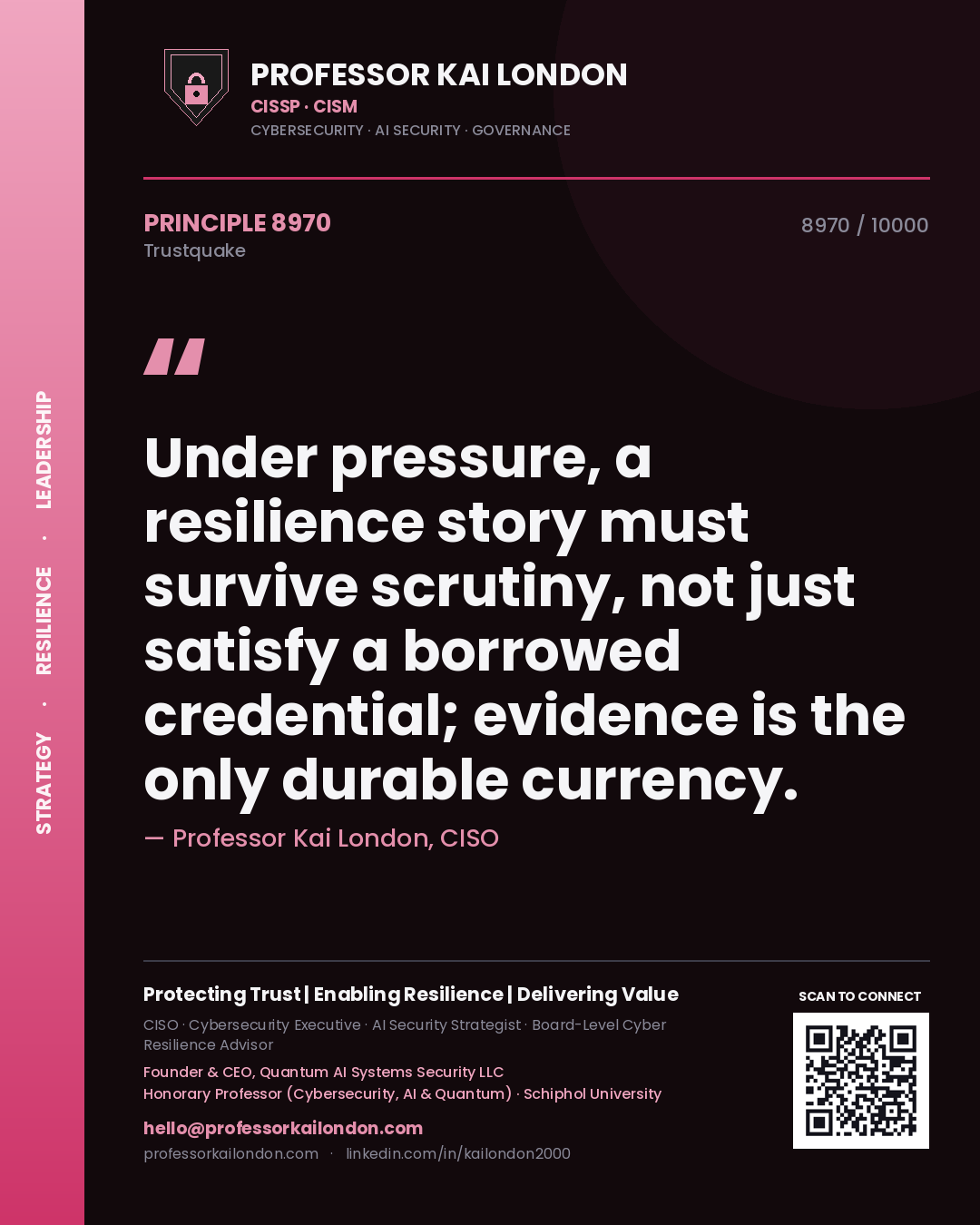 Professor Kai London principle 8970: Under pressure, a resilience story must survive scrutiny, not just satisfy a borrowed credential; evidence is the only durable currency.
