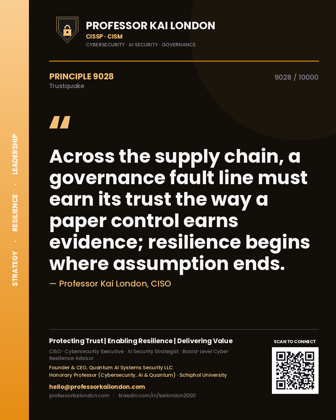 Professor Kai London principle 9028: Across the supply chain, a governance fault line must earn its trust the way a paper control earns evidence; resilience begins where assumption ends.