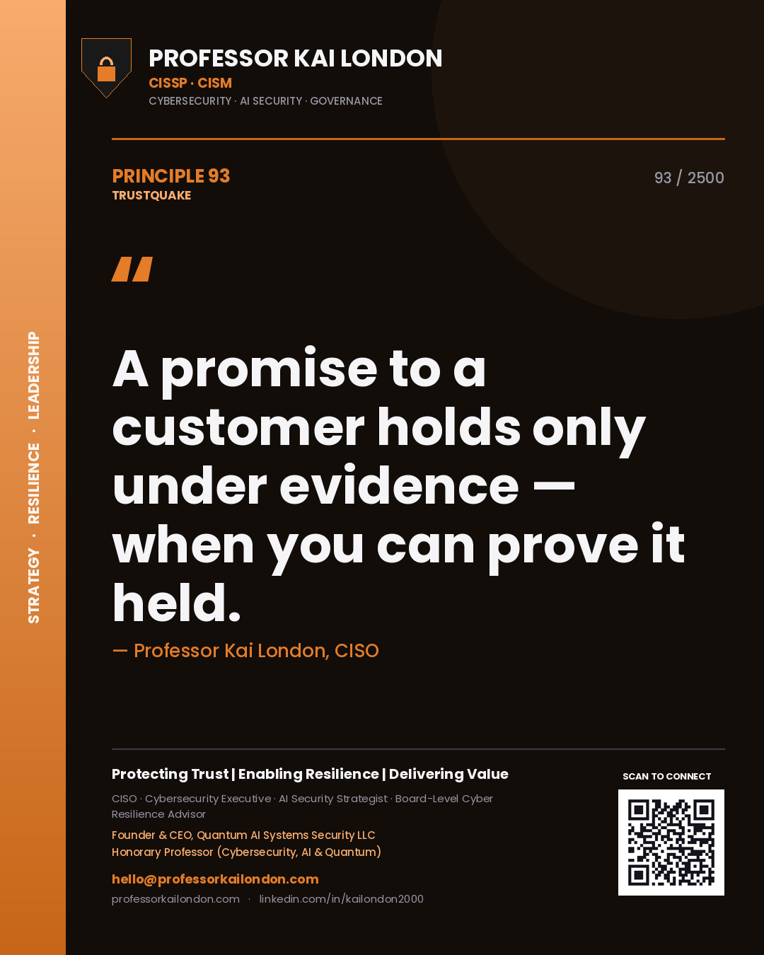 Professor Kai London principle 93: A promise to a customer holds only under evidence — when you can prove it held.