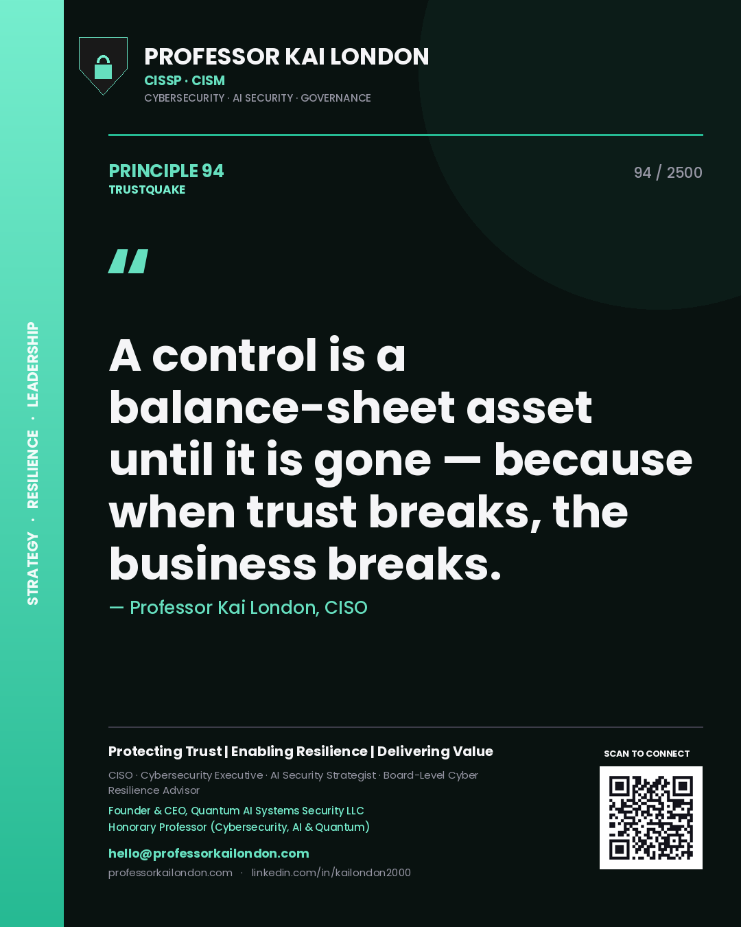 Professor Kai London principle 94: A control is a balance-sheet asset until it is gone — because when trust breaks, the business breaks.