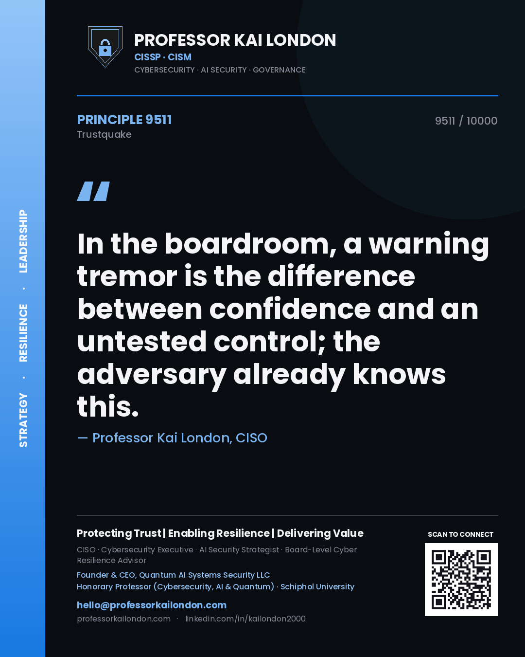 Professor Kai London principle 9511: In the boardroom, a warning tremor is the difference between confidence and an untested control; the adversary already knows this.