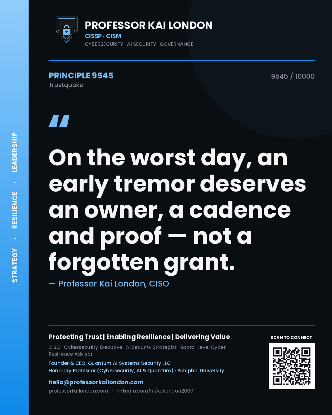 Professor Kai London principle 9545: On the worst day, an early tremor deserves an owner, a cadence and proof — not a forgotten grant.