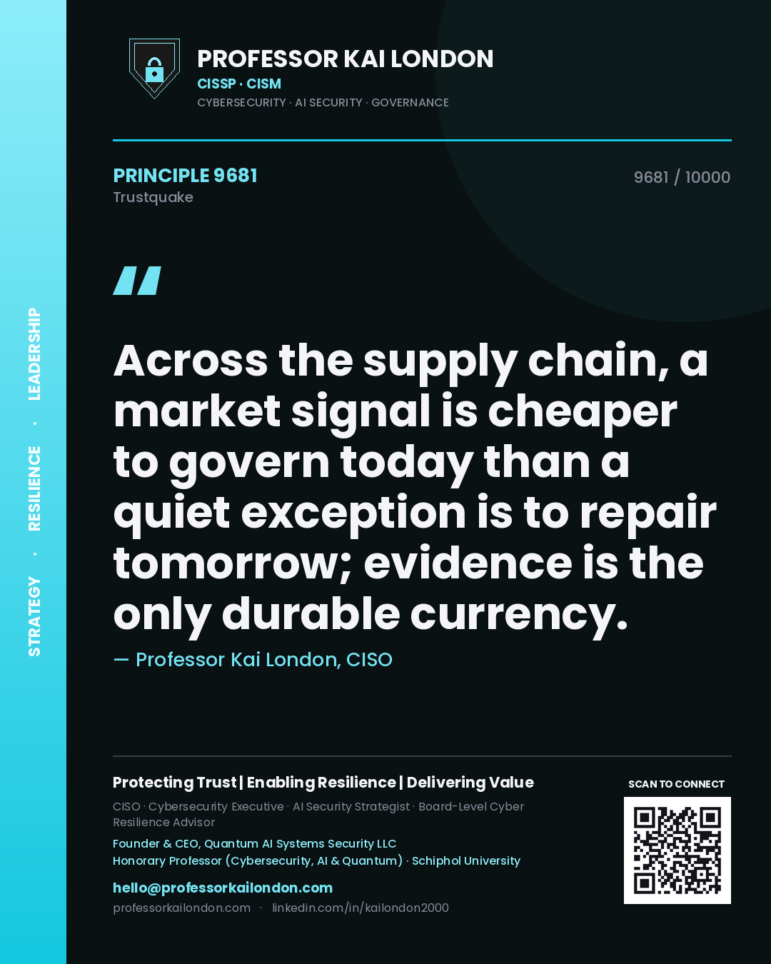 Professor Kai London principle 9681: Across the supply chain, a market signal is cheaper to govern today than a quiet exception is to repair tomorrow; evidence is the only durable currency.