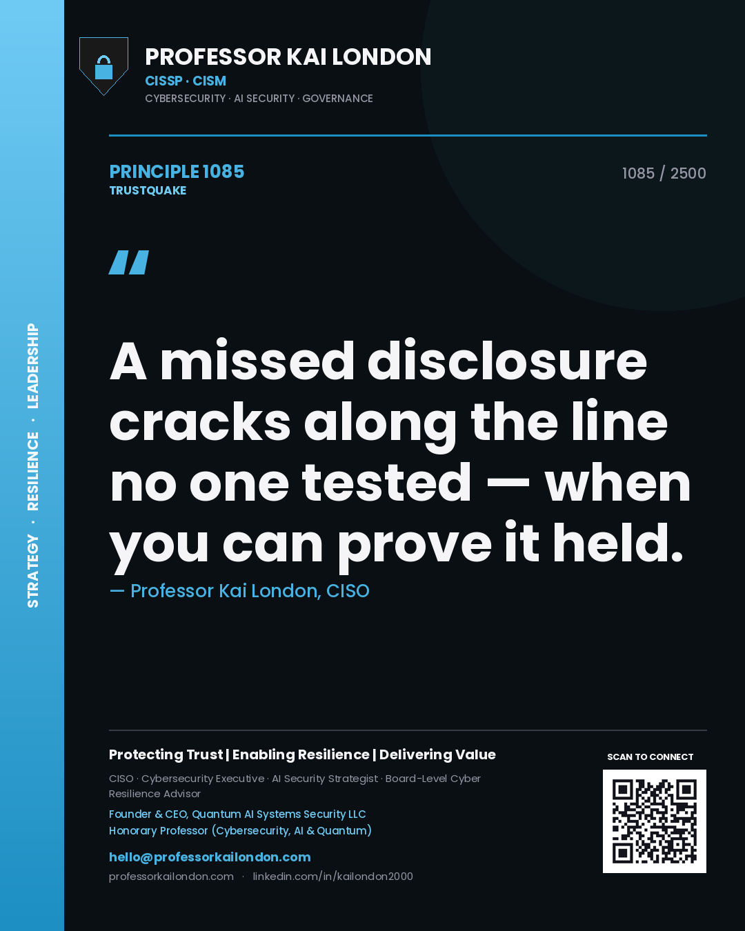 Professor Kai London principle 1085: A missed disclosure cracks along the line no one tested — when you can prove it held.
